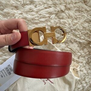 Salvatore Ferragamo Red Leather Belt with Gold Gancini Buckle